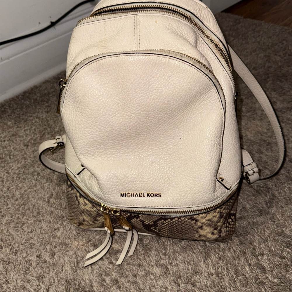 Michael Kors White and Brown Backpack